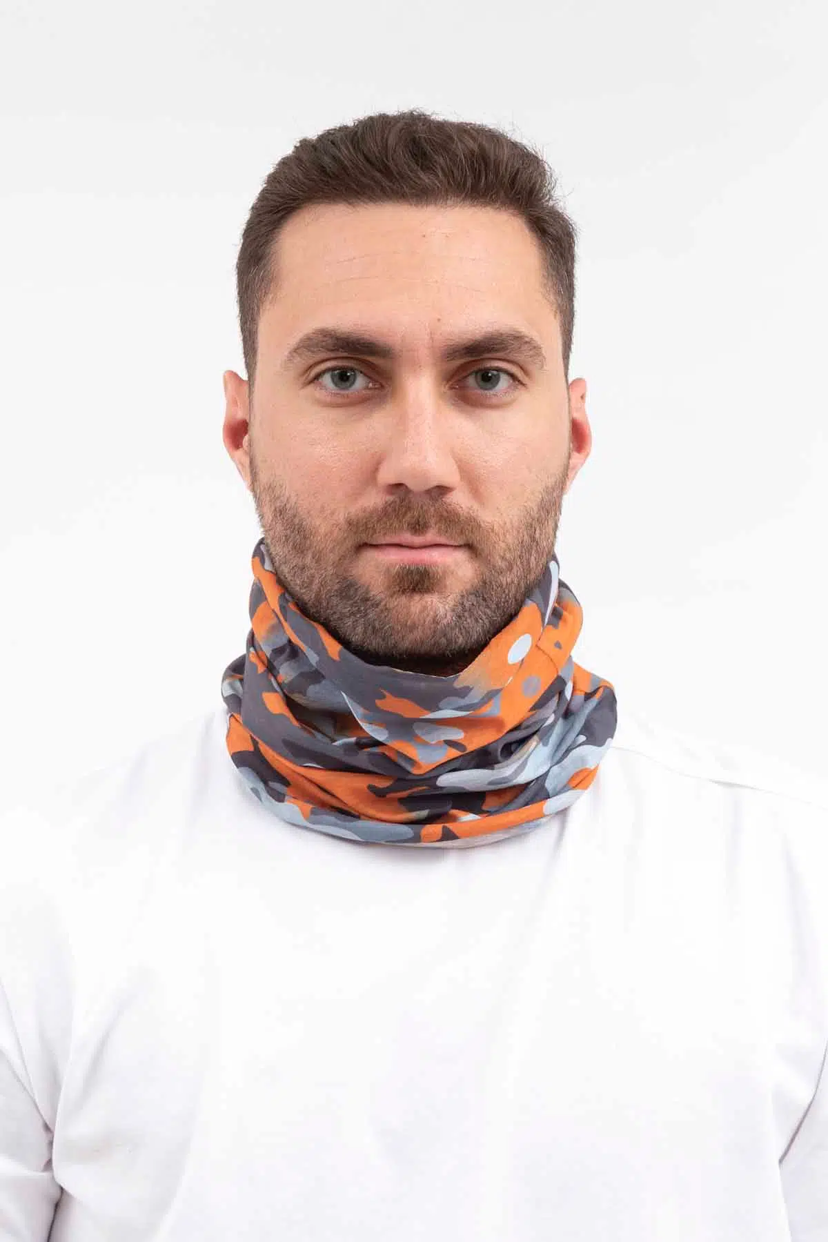 Boyunluk Bileklik Bandana Maske BUFFO01 - TURUNCU-GRİ